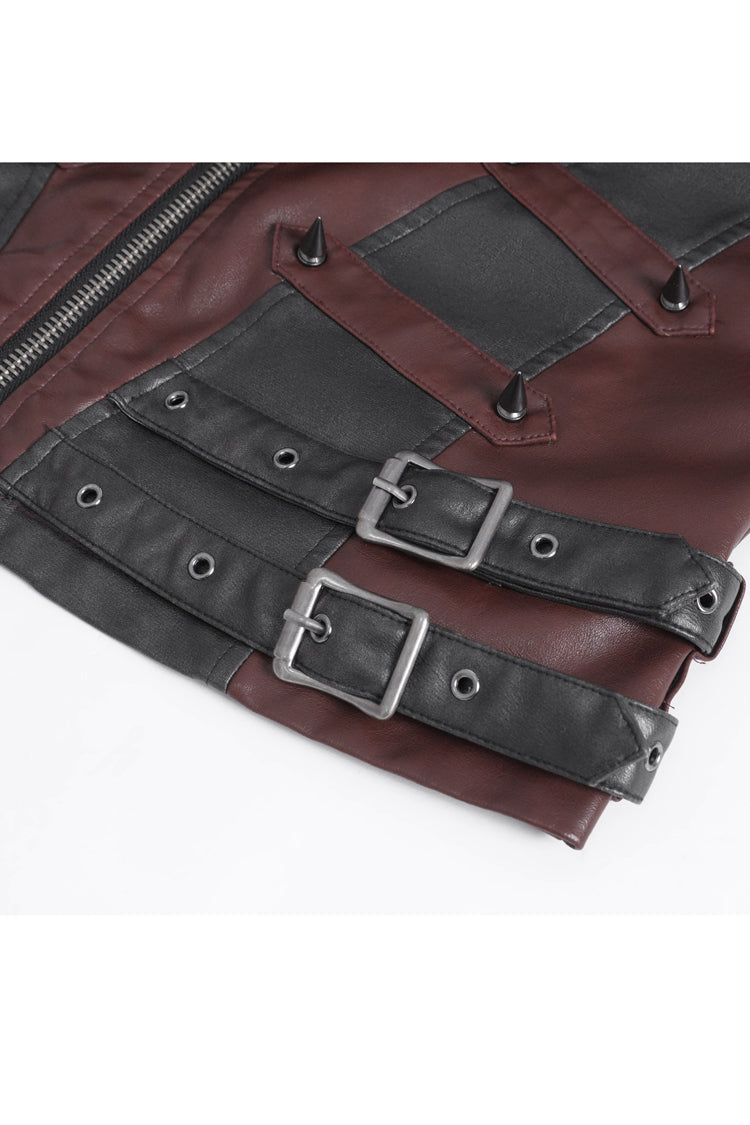 Crimson Studded Faux Leather Men's Punk Vest