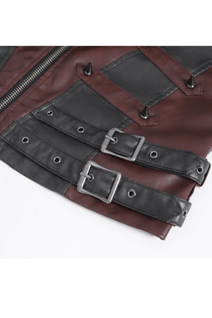 Crimson Studded Faux Leather Men's Punk Vest