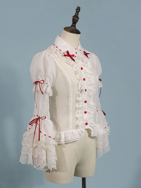 White Short Puff Sleeves Blouse