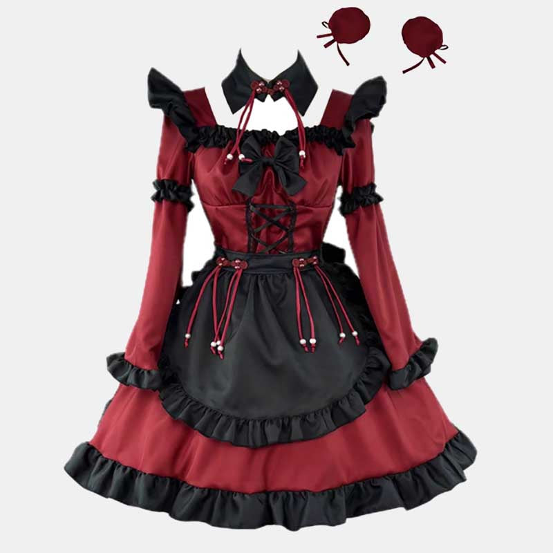 Rot-schwarzes Maid Gothic Devil Lolita Kleid