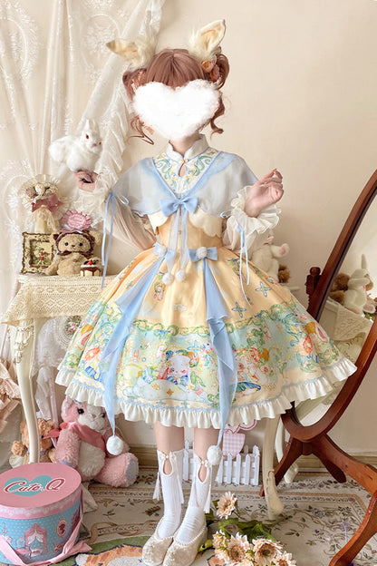 Fairy Rabbit Print Ruffle Chinese Princess Lolita Dress