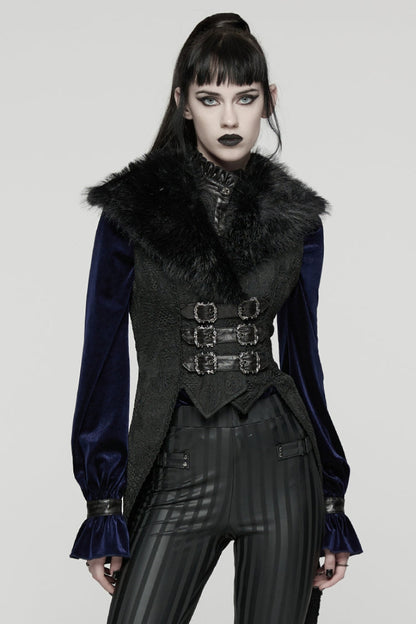 Swallow-Tailed Jacquard Vest with Buckles for Women - NoirEdge