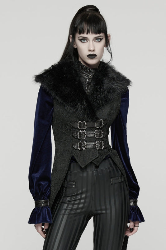 Swallow-Tailed Jacquard Vest with Buckles for Women - NoirEdge