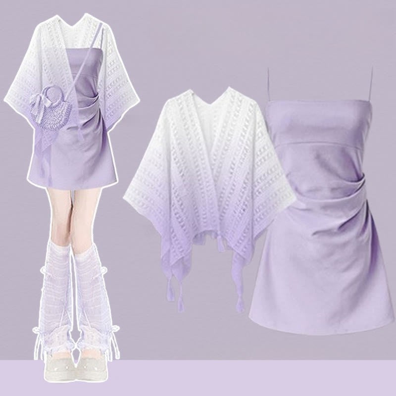 Set Two Slip Gradient Dress Pieces Cardigan