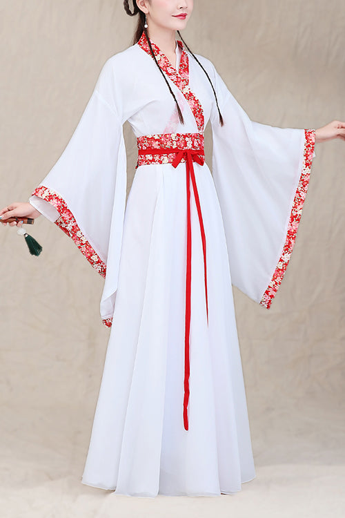 Ivory Embroidered Neckline Wide Sleeve Sweet Hanfu Dress