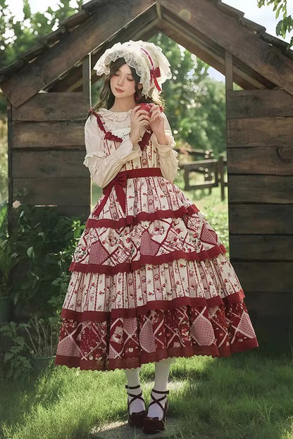Sunflower Print Ruffle Chinese Style Jumper Dress - Red