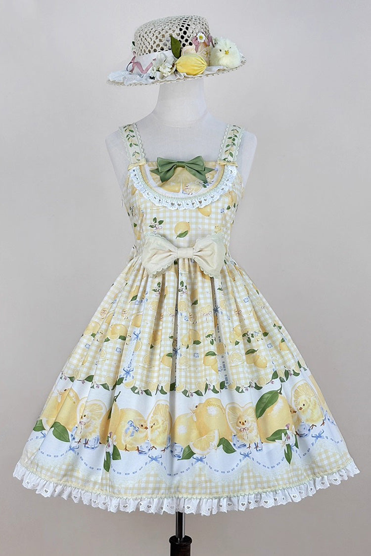 Sunny Lemon Print Ruffled Bow Lace JSK Attire