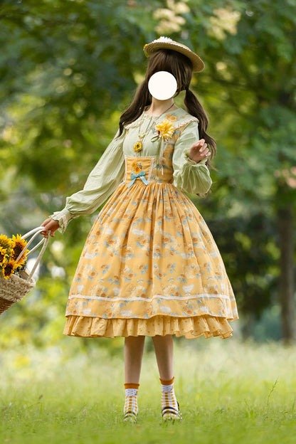 Amber Sleeveless Ruffled Bow Sunflower JSK Chic Attire