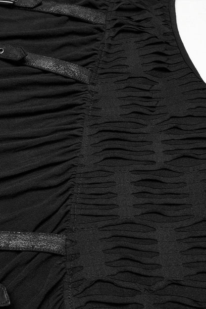Ruched Punk Sleeveless Hooded Vest with Rips - NoirEdge