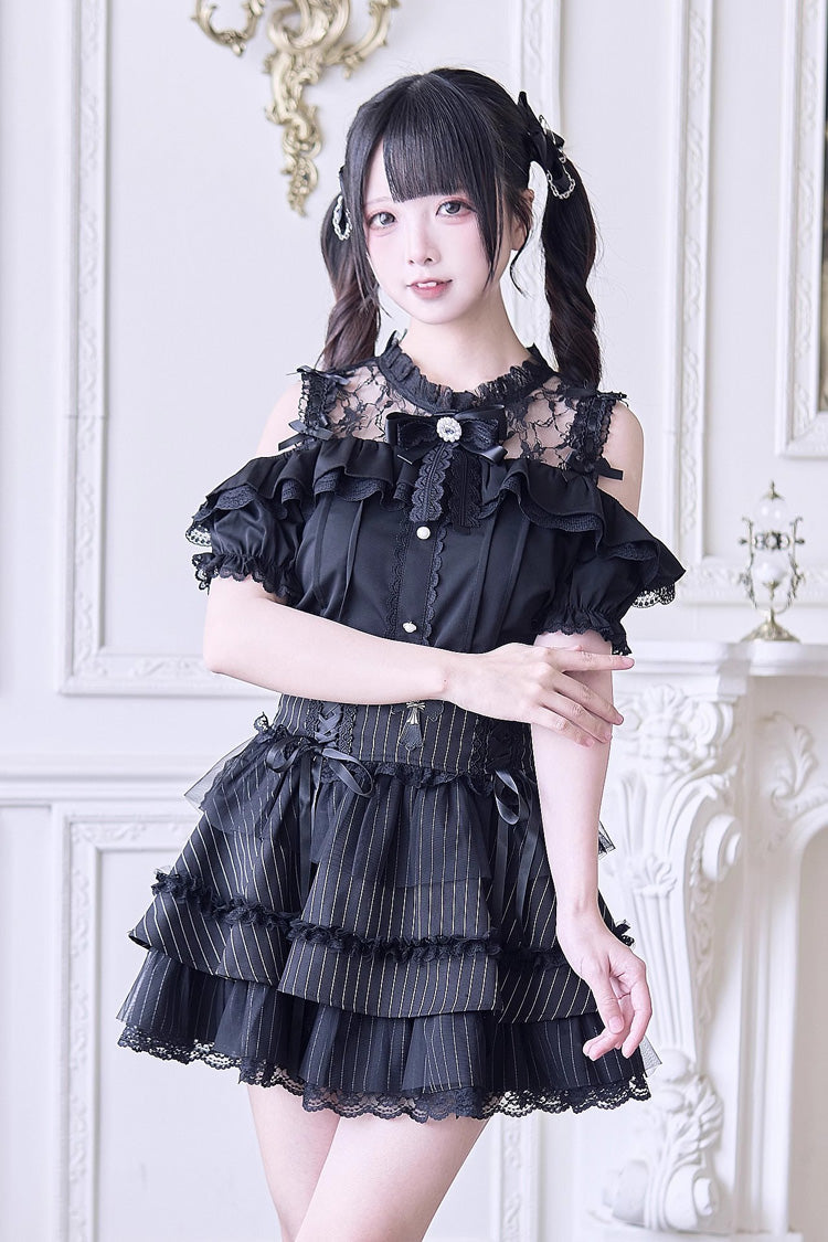 Off Shoulder Short Sleeves Hollow Bowknot Jirai Kei Japanese Blouse