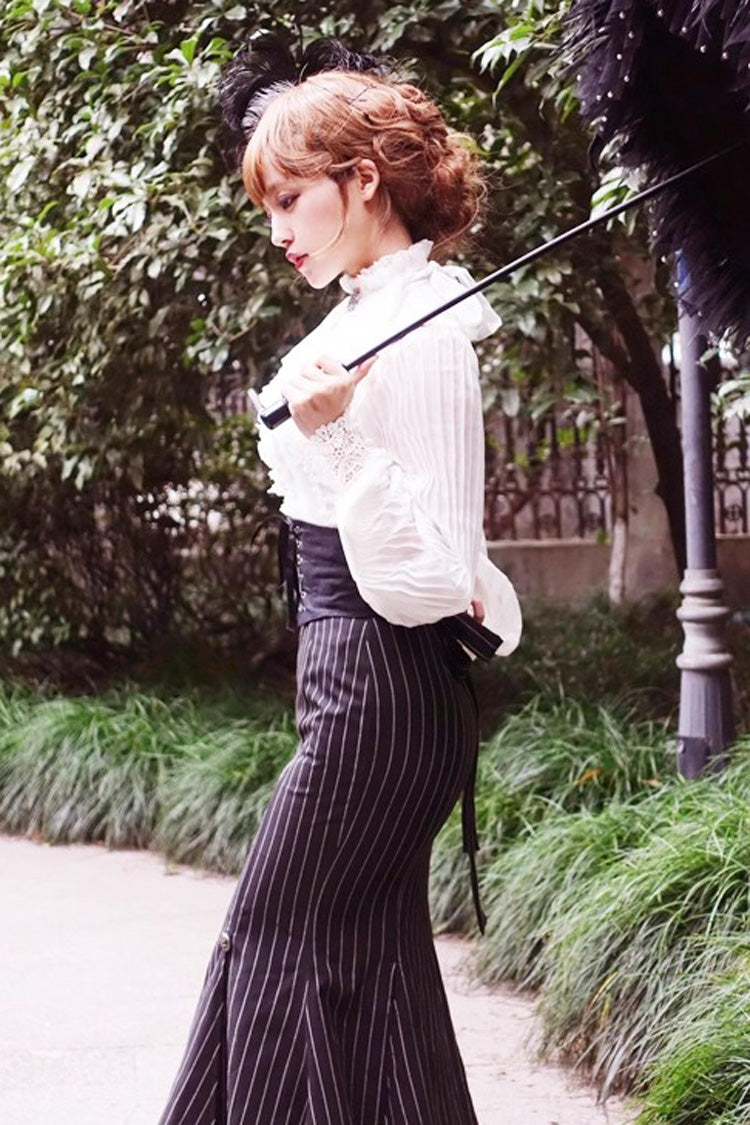 Lorelei Double-Layered Striped Print Ruffle Gothic Elegant Lolita Mermaid Maxi Skirt