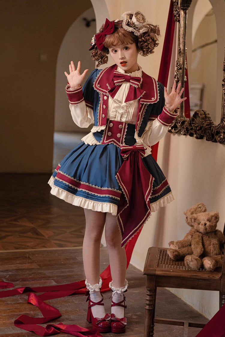 Red White Blue Star Idol Round Collar Ruffle Bowknot Sweet Princess Lolita Full Set