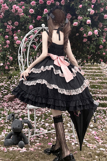 Double-Layered Bowknot Lace-Up Sweet JSK Dress