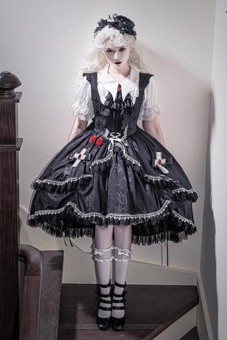 Ruffled Bowknot Lace-Up High-Low Gothic JSK