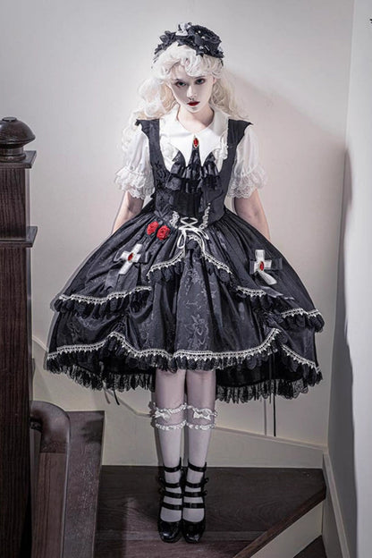 Ruffled Bowknot Lace-Up High-Low Gothic JSK