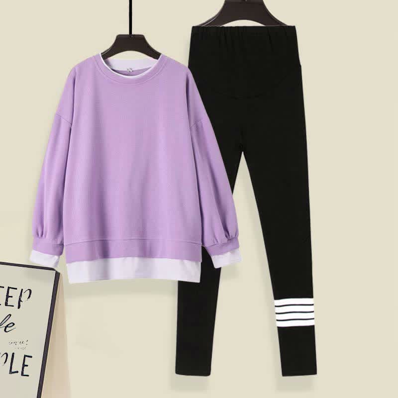 Lässiges Sweatshirt mit rundem Kragen, lässiges Leggings-Set