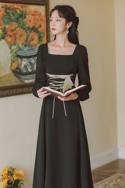 Black Classic OP Dress Lolita European Manor Square Collar - Altfashion Shop