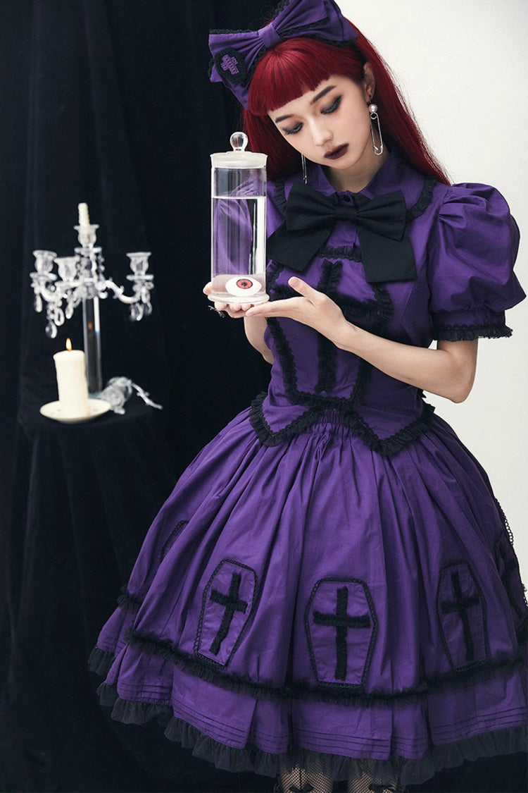 Purple Cross Short Puff Sleeves Two-Piece Gothic Lolita Dress