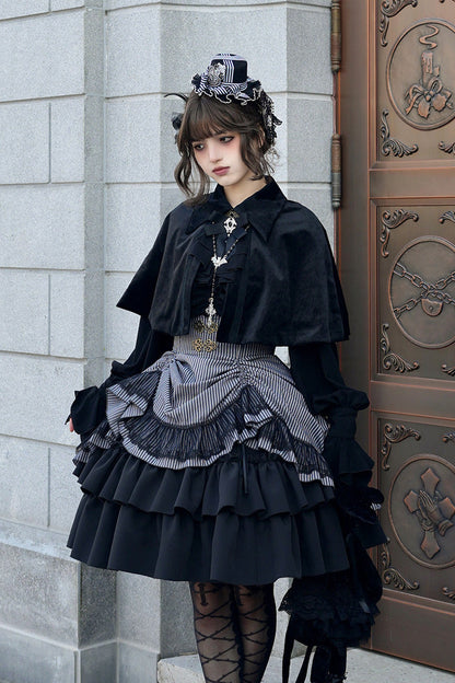 Black Point Manor Multi-Striped Print Ruffled Bow Hem Gothic Lolita Skirt