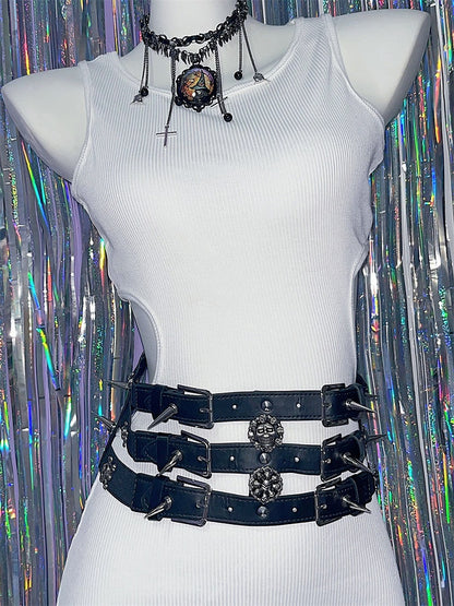 Black Studs Skeleton Layered Waist Belt