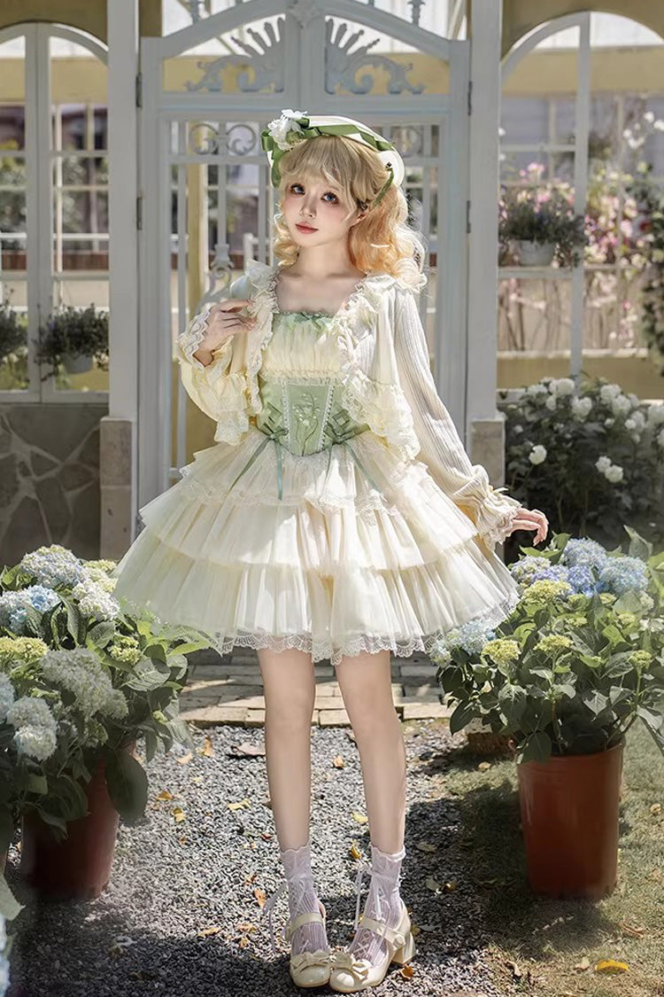 Fishbone Embroidered Sweet Lolita Jumper Dress - Green Letters & Poems