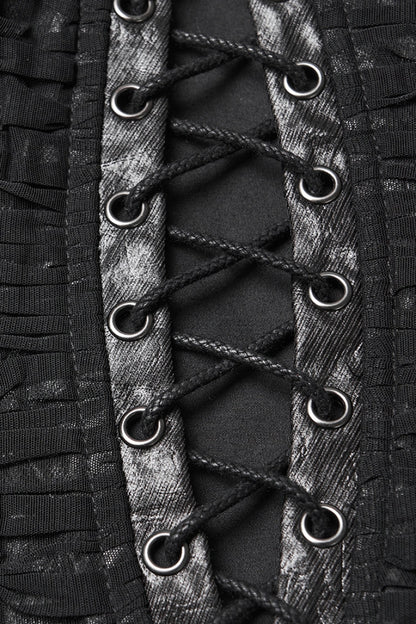 No-Sleeve Dark Corset Top with Side Zip and Lace-Up - NoirEdge