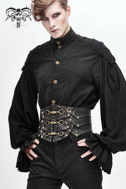 Punk Belt for Men with Lace-Up Faux Leather and Rivers Design
