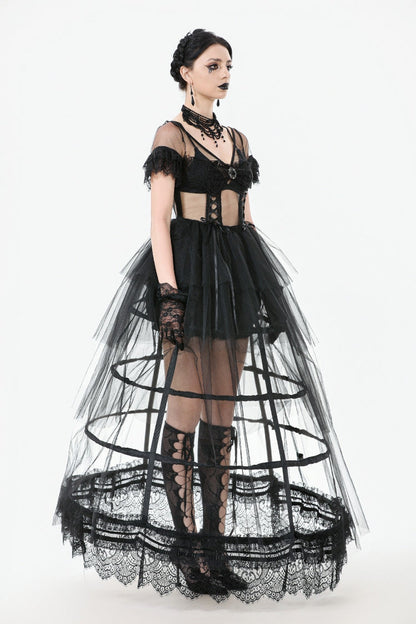 Ebony V-Neck Short Sleeve Sheer Mesh Layered Dress