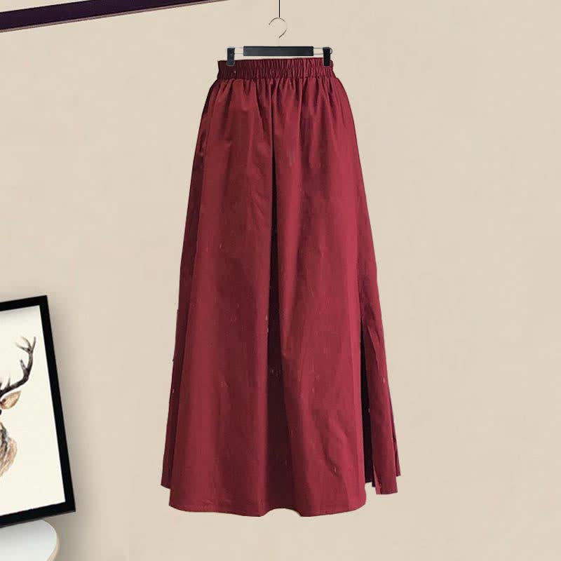 Roter Boho-Schal-Wickelrock mit Fransen und hoher Taille