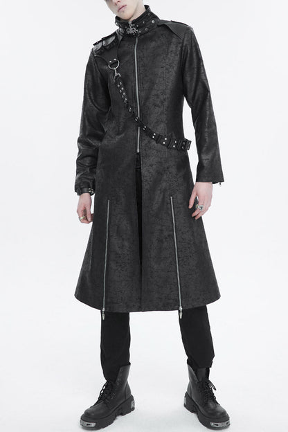 Men's Gothic Long Coat with Split Hem and Strap