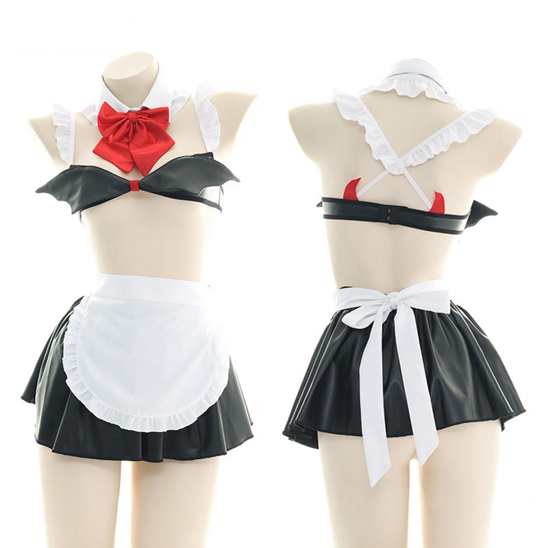 Red Bow Knot Devil Wings Maid Lingerie Set