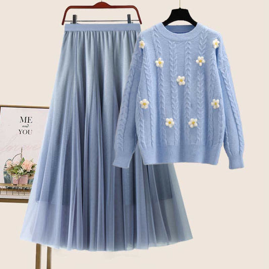 Sweater Blossom Tulle Decor Skirt