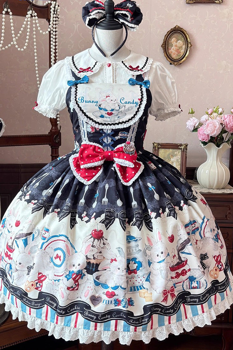 Sleeveless Printed Ruffle Bowknot Lace Sweet JSK