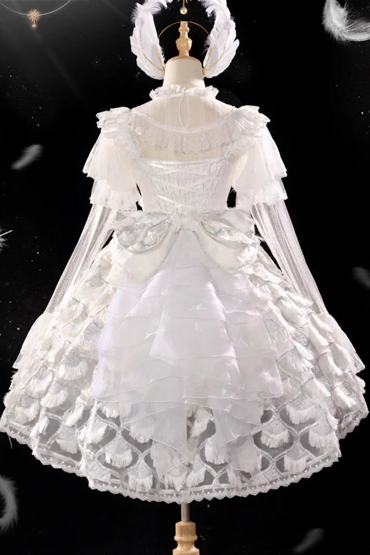 Ivory Peacock Feather Layered Ruffle Hanayome Cardigan Bow Lace Sweet Lolita Jsk Set