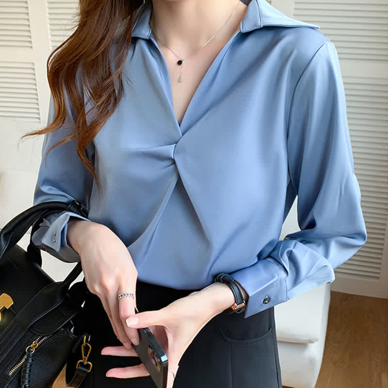 Chemise de travail élégante en satin à volants de couleur pure