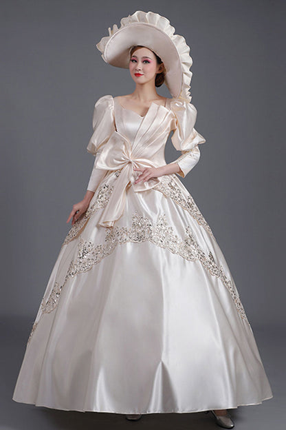 Asymmetric Bow Embroidered High Waist Dress