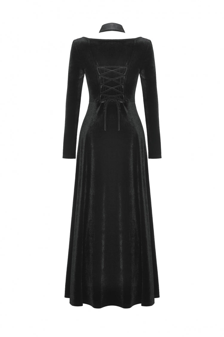Long Sleeve Cut-Out Lace-Up Gothic Side Slit Velvet Party Wedding Dress