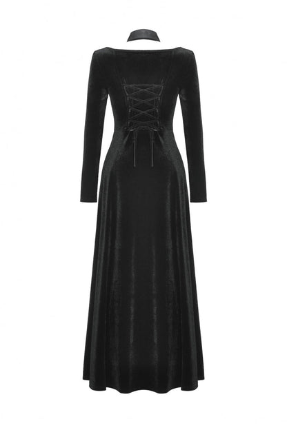 Long Sleeve Cut-Out Lace-Up Gothic Side Slit Velvet Party Wedding Dress