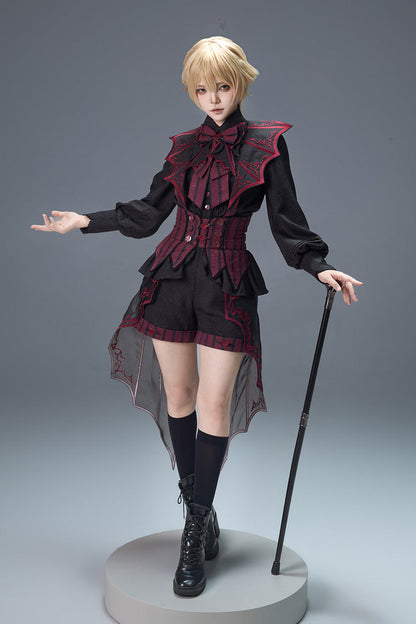 Demon Ritual Stand Collar Ouji Shorts Set with Embroidery - Noir