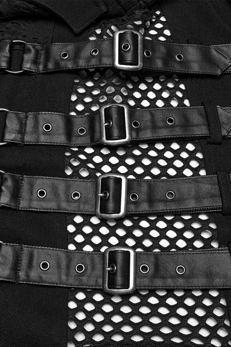 Men's Punk Vest with Rivet Buckles and Mesh Stitching