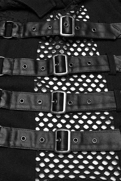Men's Punk Vest with Rivet Buckles and Mesh Stitching