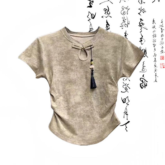 Leg Shirt Vintage V-neck Tassels Wide Pants