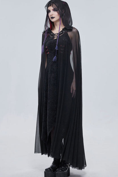 Womens Hooded Cape with Chest Straps and Star Details