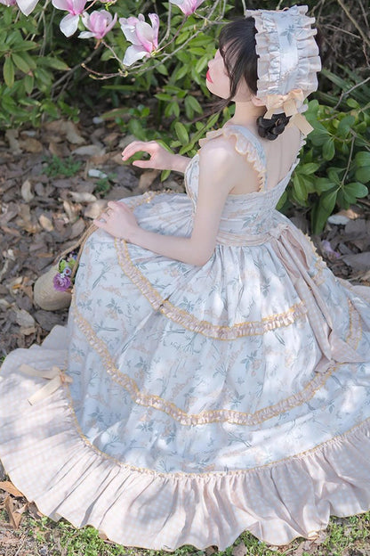 Summer Print Embellished Ruffle Lolita Jumper Dress