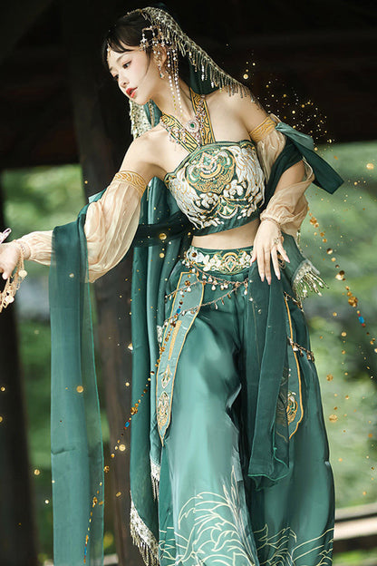 Emerald Princess of Guo Huang Flying Apsaras Halterneck High Waist Hanfu Pants Set