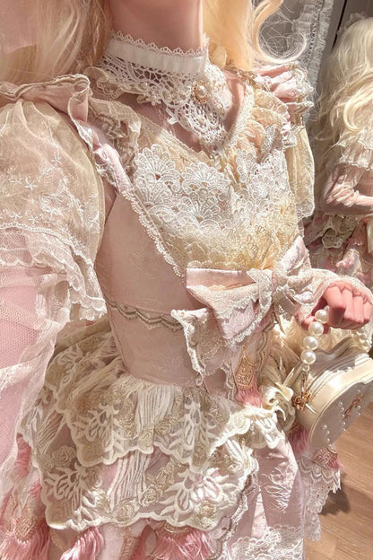 Rose Peacock Feather Tiered Ruffle Bride Cardigan Bow Lace Sweet Lolita JSK Set