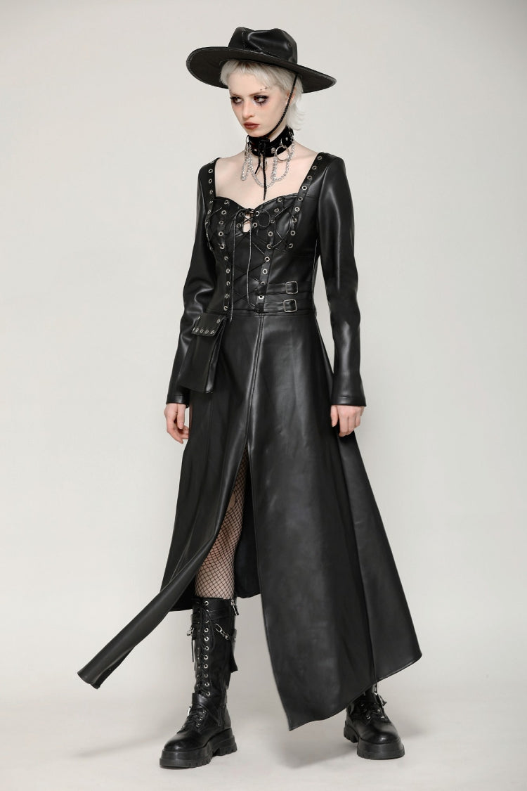 Jet Black Cut-Out Side Slit Asymmetrical Hem Punk Dress
