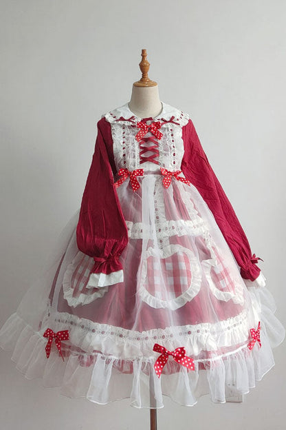 Lapel Collar OP Dress Sweet Lolita Bowknot Love Pockets Ruffled - Altfashion Shop