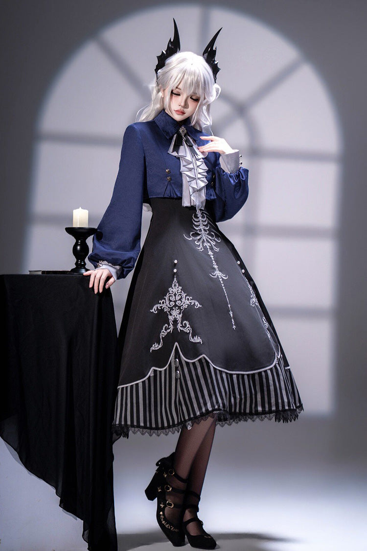Embroidered Gothic Vintage Jumper Dress Set - Black