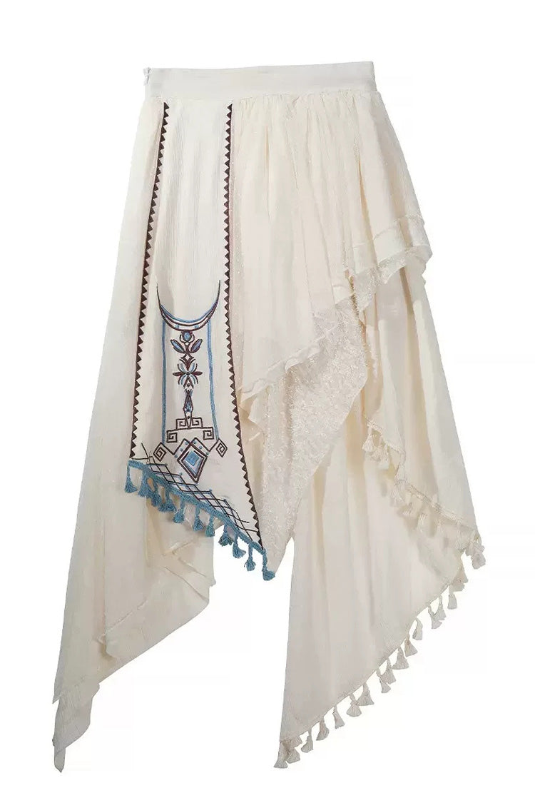 Brown White Dune Shadow Seeker Sleeveless Ruffle Embroidered Irregular Vintage Lolita Skirt Set